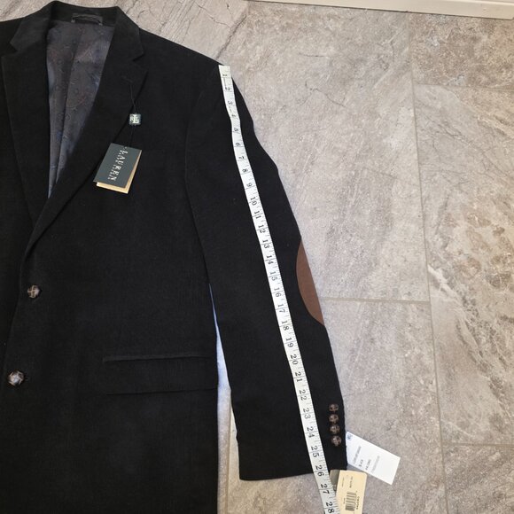 Vintage Polo Ralph Lauren Corduroy Blazer Mens 44L Black Leather Elbow Patches - Picture 7 of 11